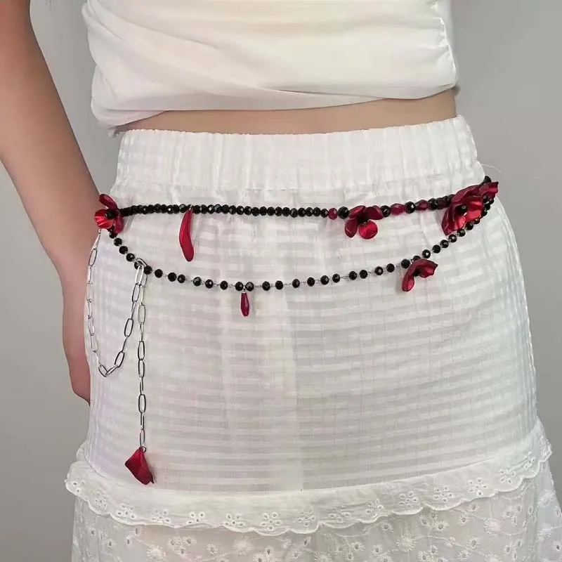 Women Jewelry Accessories For Black Dress - Catena in vita vintage con fiore
