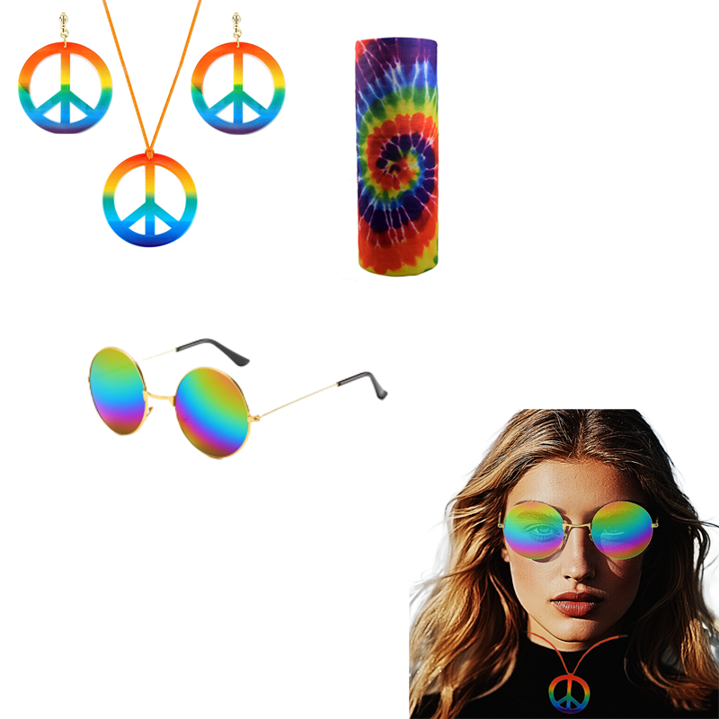 Women'S Accessories In The 60S - PESENAR Set costume hippie Occhiali Fascia
