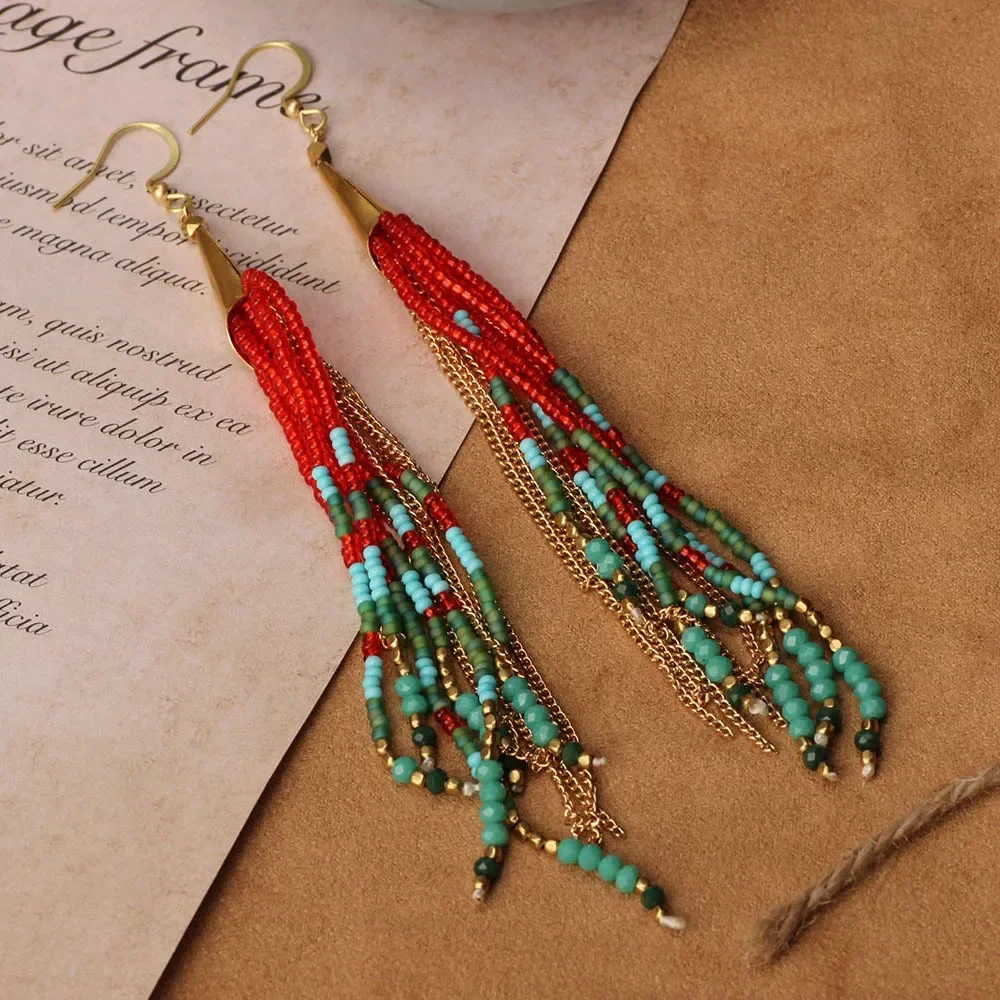 Tassel Earrings Boho - Orecchini con perline Nation Tide Nappa